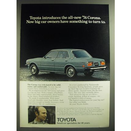1974 Toyota Corona Ad - Now big car owners have something to turn to