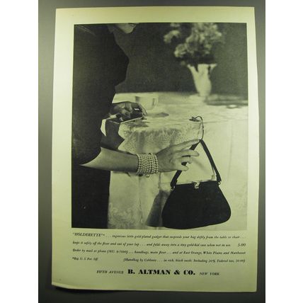 1949 B. Altman & Co. Holderette Handbag Holder Advertisement - ingenious
