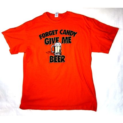 Forget Candy Give Me Beer Halloween Funny Orange T-shirt Men's XL (T20Q)