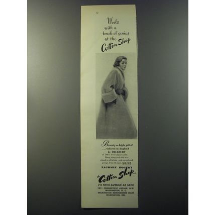 1953 Cotton Shop Dellbury Coat Advertisement - Beauty - high piled