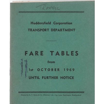 Huddersfield Corporation Fare Table Oct 1963 (marked)