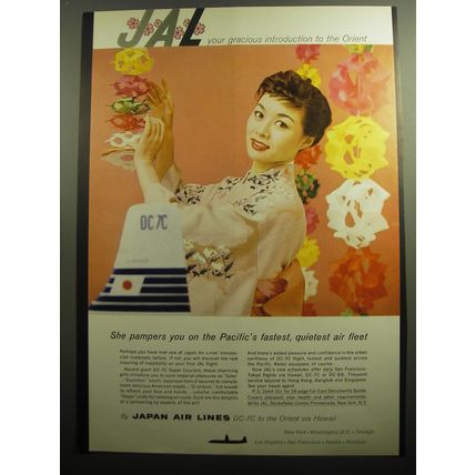 1958 Japan Air Lines Ad - She pampers you on the Pacific's fastest