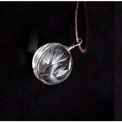 Fashion Glass Necklace Ball Pendant Wish Real Chain Dandelion Flower Wishing