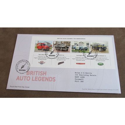 2013 GB First Day Cover - British Auto car Workhorses - Landrover, Ford Anglia +