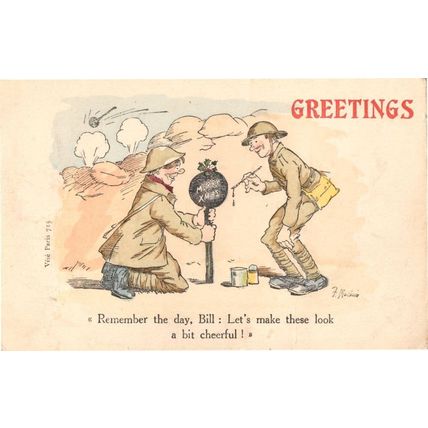 Christmas Pudding Bomb Grenade WW1 Comic Military Old Postcard