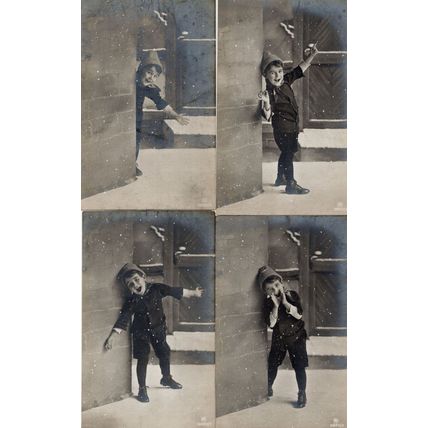 Child Rejoicing In Christmas Snow 4x Antique Postcard s