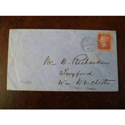 1865 GB QV 1d Red stamp DO Plate 85 cover Richardson Twyford Winchester Lloyd
