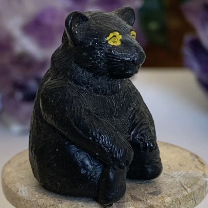Vintage Black Forest Bear W Yellow Eyes Plastic Figure Toy JC Hong Kong 1 3/8"