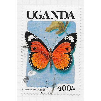 UGANDA 1989 BUTTERFLY MARSHALLS MIMIC ACRAEA BLACK COUNTRY NAME 400/- USED
