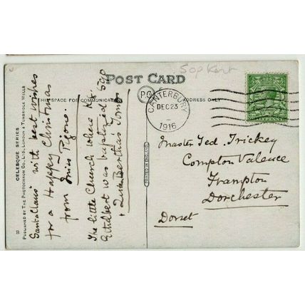POSTCARD Canterbury St Martins Church + 1916 CANTERBURY M/C Postmark Wavy Lines