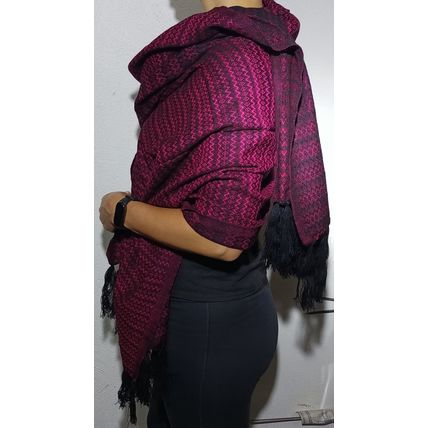 Elegant-Ultra-Soft-Lightweight **BLACK-PINK** Traditional Rebozo Shawl Mexico