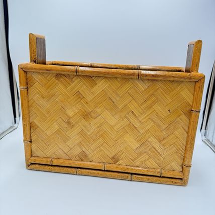 MCM Bamboo & Brass accents Wicker weave rattan magazine rack