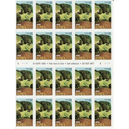 Iowa Statehood Booklet Pane of Twenty 32 Cent Postage Stamps Scott 3089a