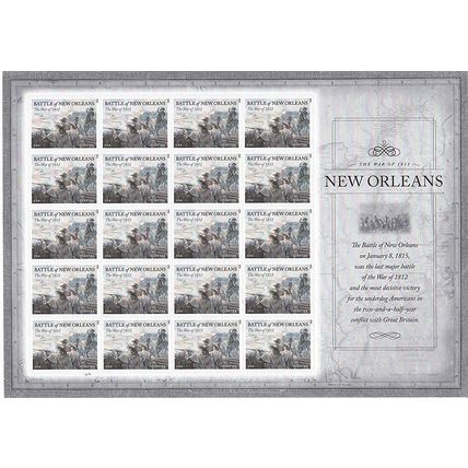 The War of 1812 Battle of New Orleans Sheet of 20 Current Rate Stamps Scott 4952
