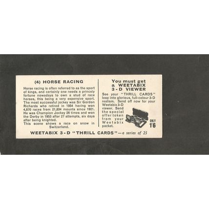 Weetabix 3D Cards 1960 Thrill #4 Horse Racing