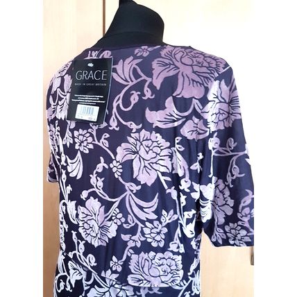 Velvet Print Grace Dress Purple Floral Gathered Midi Size 16 UK