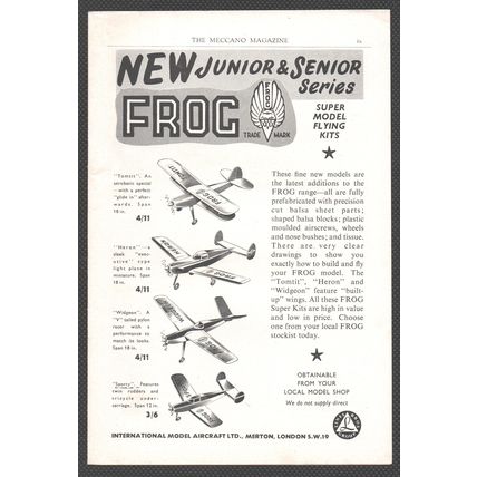FROG SUPER MODEL FLYING KITS toys :- Original Vintage 1954 Magazine Advert