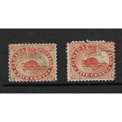CANADA 1859 5c BEAVER BOTH SHADES USED SG31/32