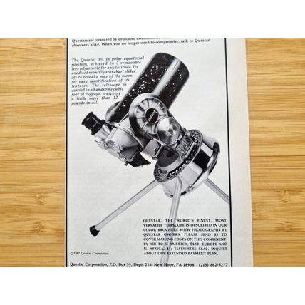 1988 Questar Telescope Ad, The Magic of Design, Original Print Paper Advert