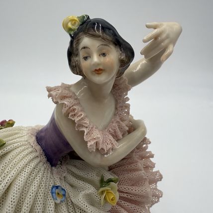 Antique Volkstedt Dresden Porcelain Lace Ballerina Figurine 7” Circa 1760