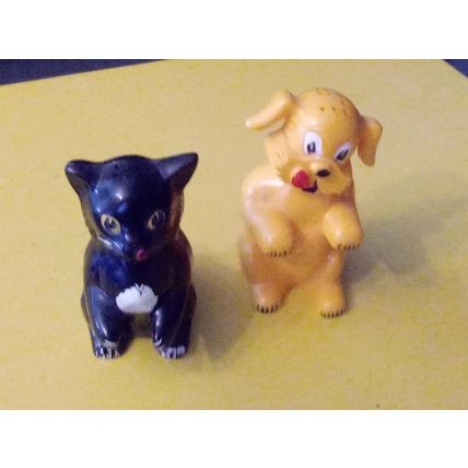 Old Vintage Original F & F Molds Puppy & Kitten Salt & Pepper Shakers 1950/60s