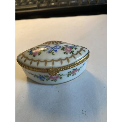 Limoges Fan Shape Trinket Box 3 x 1"