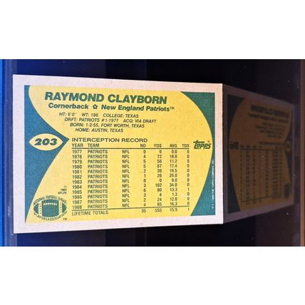 RAYMOND CLAYBORN 1989 TOPPS FOOTBALL CARD #203