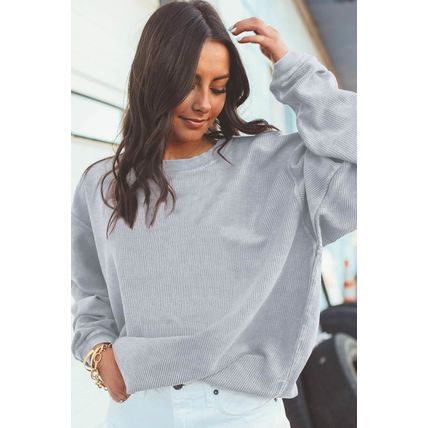 Light Grey Ribbed Corded Oversized Sweatshirt