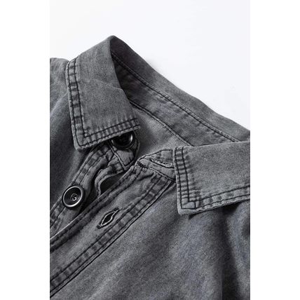 Medium Grey Mineral Wash Patched Pocket Split Denim Jacket