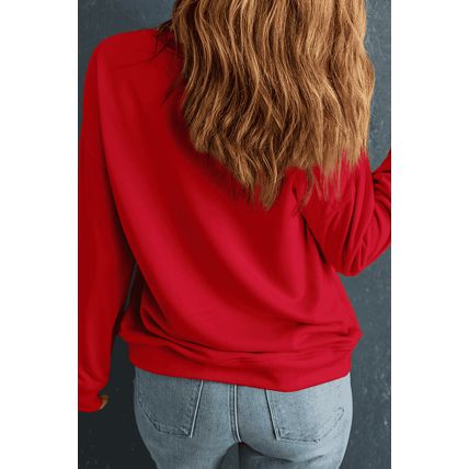 Racing Red Bow Pattern Drop Shoulder Plus Size Sweatshirt