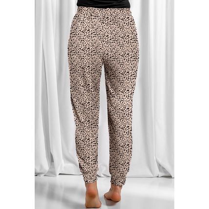 Khaki Leopard Elastic Waist Casual Joggers