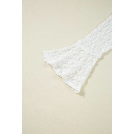 White Sheer Lace Bell Sleeve Mock Neck Blouse