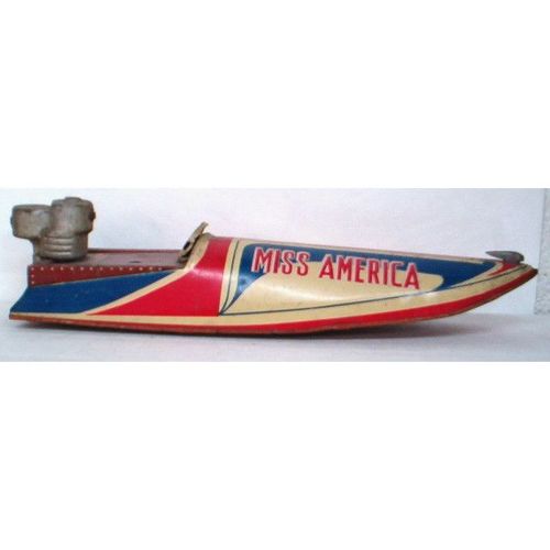 VINTAGE ' MISS LIBERTY ' TIN Speedboat (1940's)