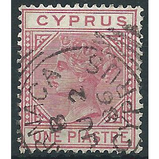 Cyprus 1883 SG18 1pi Rose Wmk Crown CA Fine Used . . ..