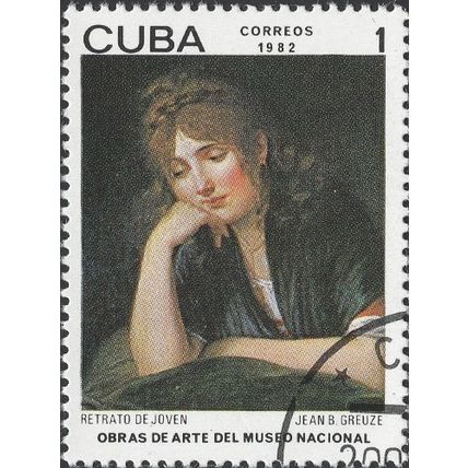 CUBA, FINE ART, Young woman, by Jean-Baptiste Greuze, black 1982, 1c