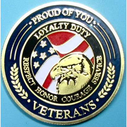 Military Veterans. Challenge Coin. Souvenir. Gold Tone. 53a.
