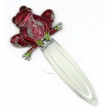 Frog Sitting Bookmark Metal Red & Pink with Enamel & Diamante Detail 11 CM Gift