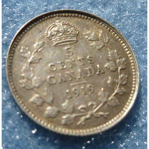 1919 Canada 5 Cent Silver Coin EF 40