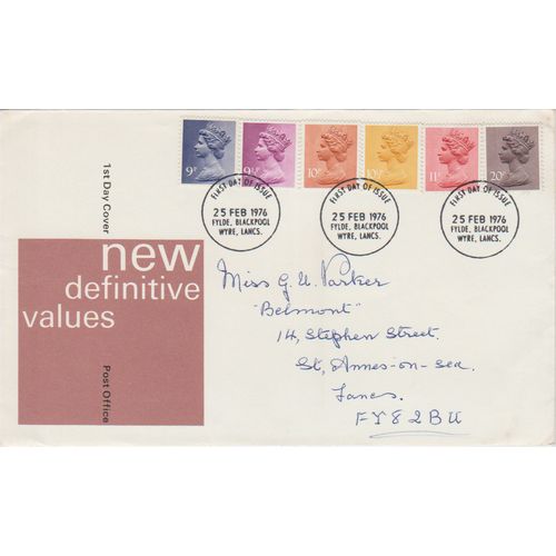 GB 1976 New Definitive issues GPO FDC Fylde Lancs pm