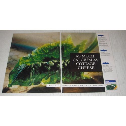 1990 Birds Eye Whole Leaf Spinach Ad - As much Calcium as cottage cheese
