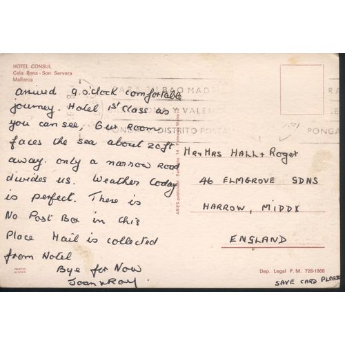Spain Postcard - Hotel Consul - Son Servera - Mallorca