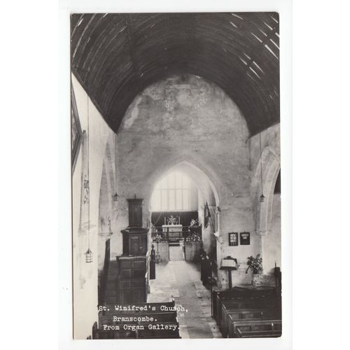 St Winifred's Church from Organ Gallery Branscombe RP Postcard Devon