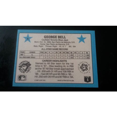 1988 Donruss All-Stars Card # 06 George Bell Excellent (5) Toronto Blue Jays