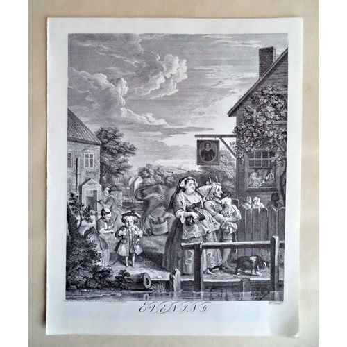 Hogarth Vintage Engraving Print EVENING Poster satire cartoon 17c wall art decor