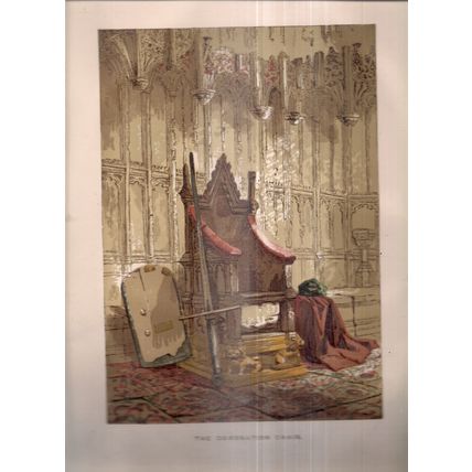 THE CORONATION CHAIR, WESTMINSTER ABBEY.. 175 x 245 mm .. Victorian book plate