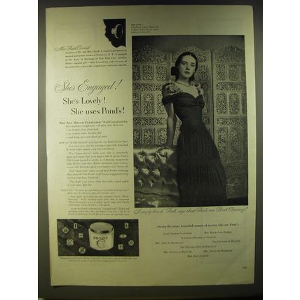 1946 Pond's Cold Cream Ad - She's engaged! She's Lovely! She uses Pond's!