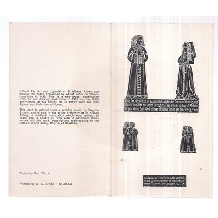 brass rubbing small greetings card ST ALBANS ABBEY, HERTFORDSHIRE unused =