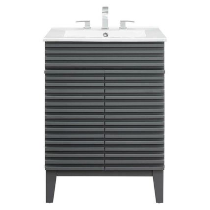 23.5" Mid-Century Bathroom Vanity Black, White, Gray, Oak Laminate Tapered Legs