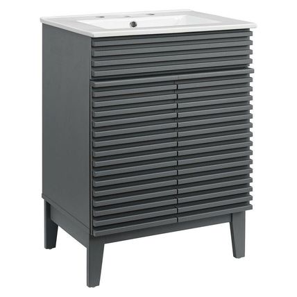 23.5" Mid-Century Bathroom Vanity Black, White, Gray, Oak Laminate Tapered Legs