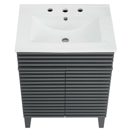 23.5" Mid-Century Bathroom Vanity Black, White, Gray, Oak Laminate Tapered Legs
